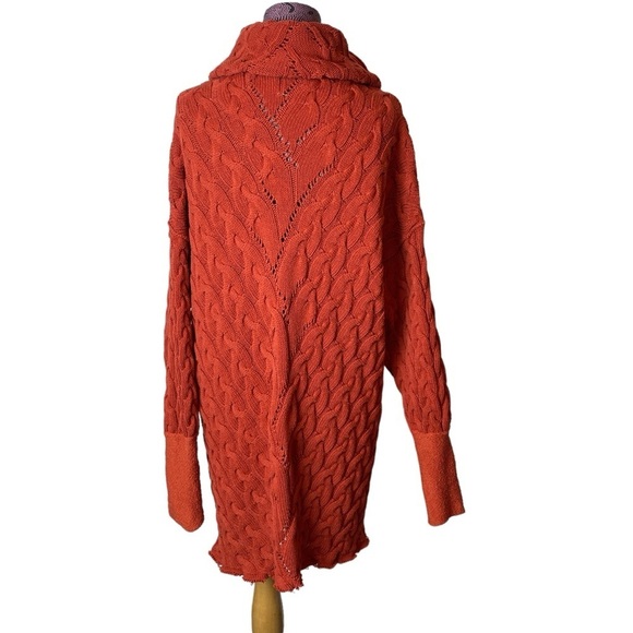Free People Sz S Cable Knit Orange Turtleneck Sweater Dress - Picture 4 of 6